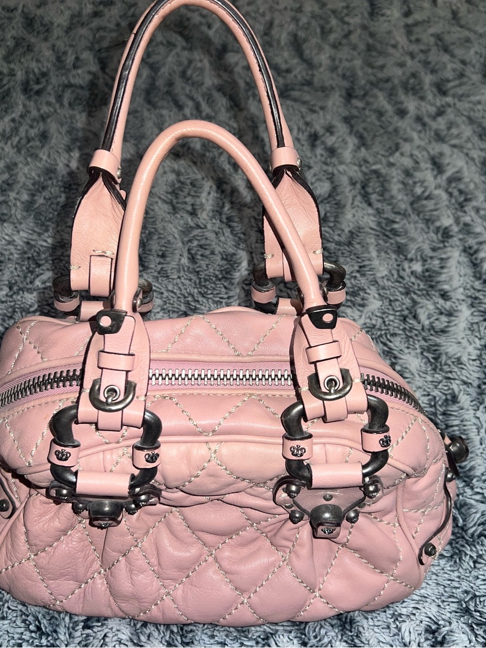 Juicy Couture Vintage Blush Pink Leather Bowling Doctor Style Bag Purse - Picture 3 of 13
